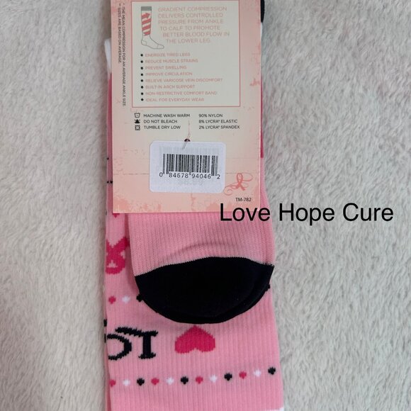 ProCure Ladies Fashion Compression Socks Size 6-10 Love Hope Cure Pink New - Picture 2 of 2